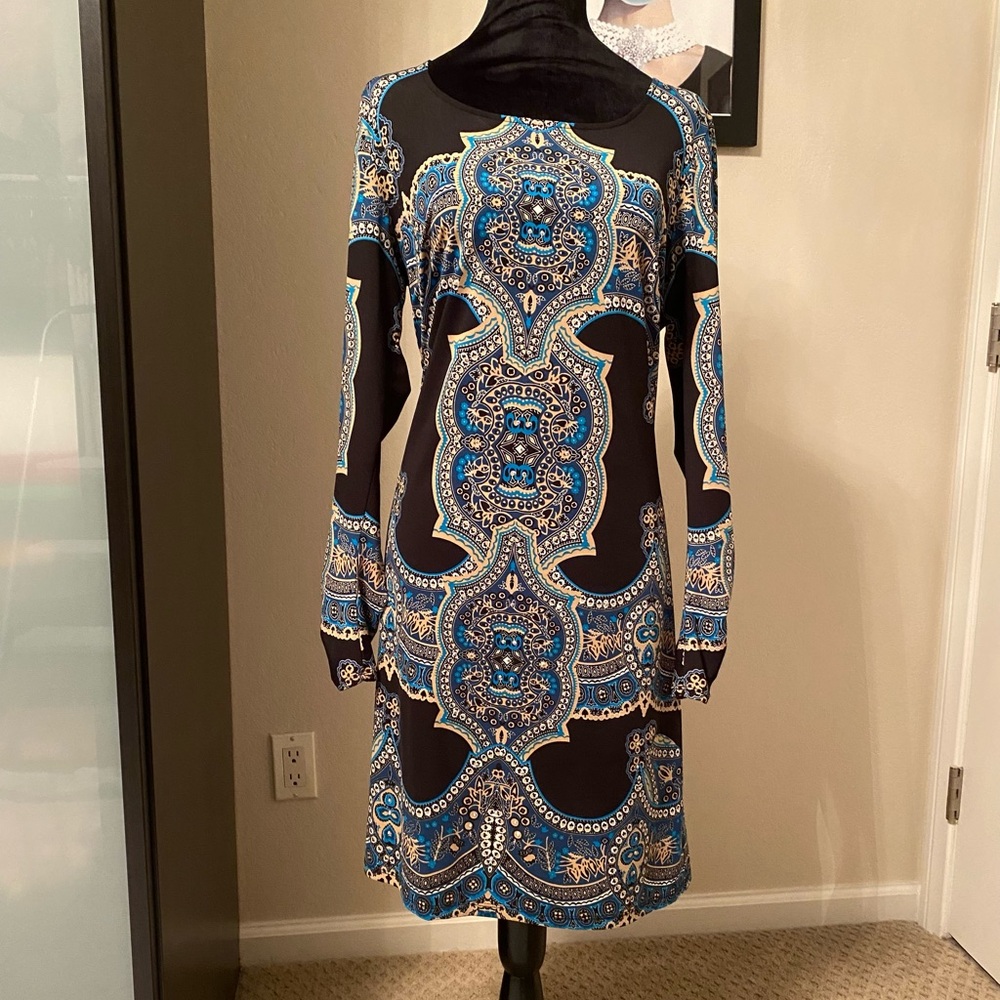 I.N.C. International Elegant Blue and Black Patterned Dress